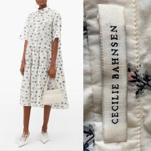 CECILIE BAHNSEN primrose tiered midi shirt dress in ditzy belle floral jacquard